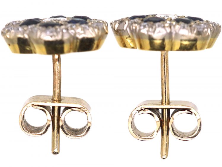 18ct Gold Flower Cluster Earrings set with Sapphires & Diamonds