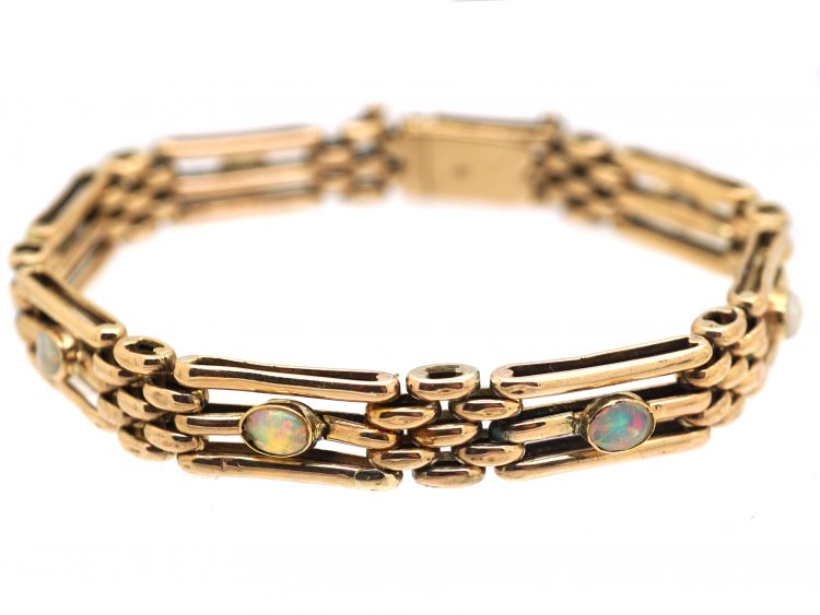 Edwardian 9ct Gold Gate Bracelet set with Opals