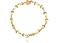 Edwardian 15ct Gold, Red & Green Enamel & Opal Leaf & Bud Bracelet with Heart Shaped Opal Drop