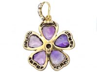 Edwardian 15ct Gold & Silver Amethyst & Diamond Pansy Pendant
