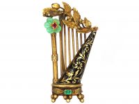Georgian 15ct Two Colour Gold & Enamel Harp Brooch set with an Emerald & a Ruby