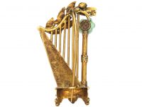 Georgian 15ct Two Colour Gold & Enamel Harp Brooch set with an Emerald & a Ruby