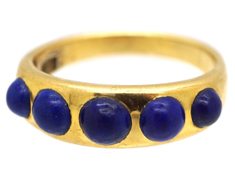 Victorian 18ct Gold Ring set with Five Cabochon Cut Lapis Lazuli