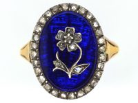 Georgian 9ct Gold & Silver, Blue Glass & Rose Diamond Pansy Ring