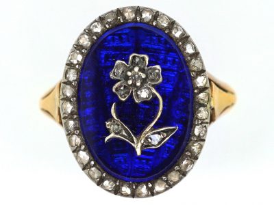 Georgian 9ct Gold & Silver, Blue Glass & Rose Diamond Pansy Ring