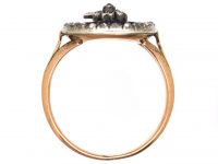 Georgian 9ct Gold & Silver, Blue Glass & Rose Diamond Pansy Ring