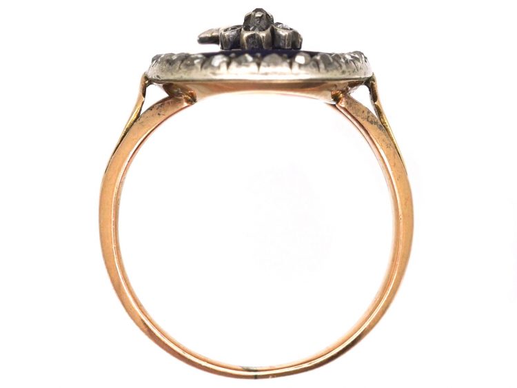Georgian 9ct Gold & Silver, Blue Glass & Rose Diamond Pansy Ring