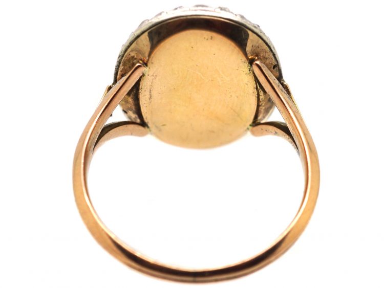 Georgian 9ct Gold & Silver, Blue Glass & Rose Diamond Pansy Ring