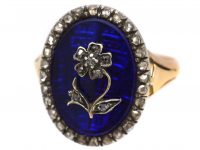 Georgian 9ct Gold & Silver, Blue Glass & Rose Diamond Pansy Ring