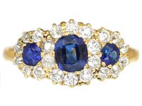 Edwardian 18ct Gold Triple Cluster Ring set with Sapphires & Diamonds