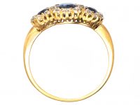 Edwardian 18ct Gold Triple Cluster Ring set with Sapphires & Diamonds