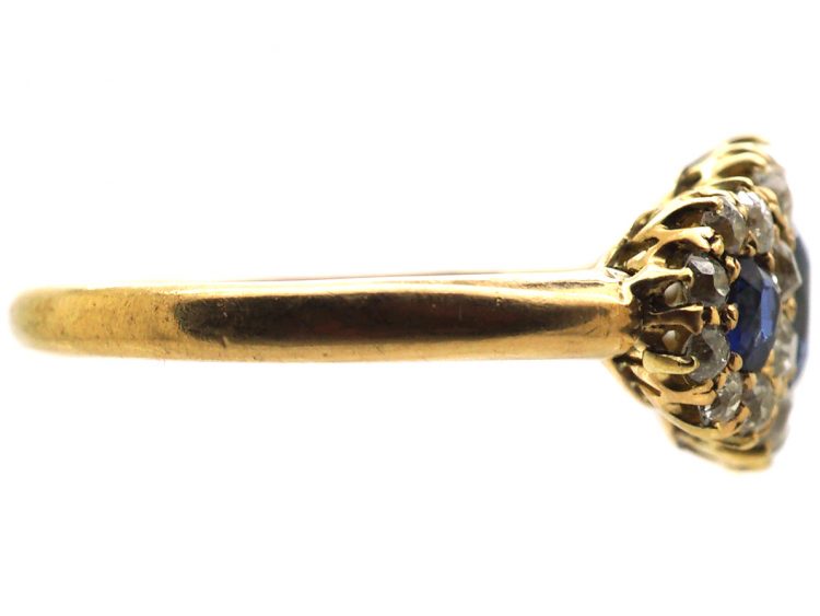 Edwardian 18ct Gold Triple Cluster Ring set with Sapphires & Diamonds