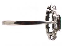Art Deco 18ct White Gold & Platinum, Emerald & Diamond Oval Cluster Ring