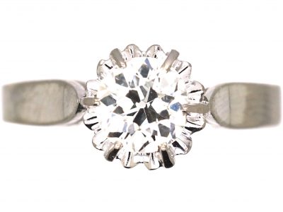 French Early 20th Century Platinum, Solitaire Diamond Ring