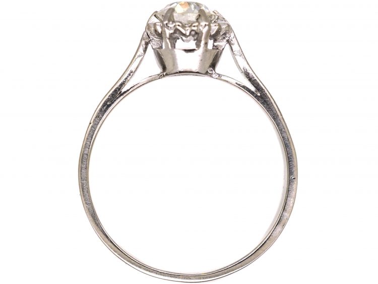 French Early 20th Century Platinum, Solitaire Diamond Ring