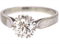 French Early 20th Century Platinum, Solitaire Diamond Ring