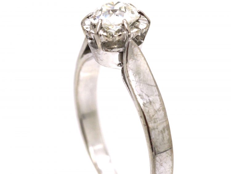 French Early 20th Century Platinum, Solitaire Diamond Ring