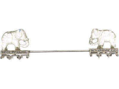 Art Deco Carved Rock Crystal Elephant Brooch