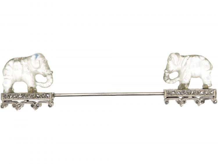 Art Deco Carved Rock Crystal Elephant Brooch