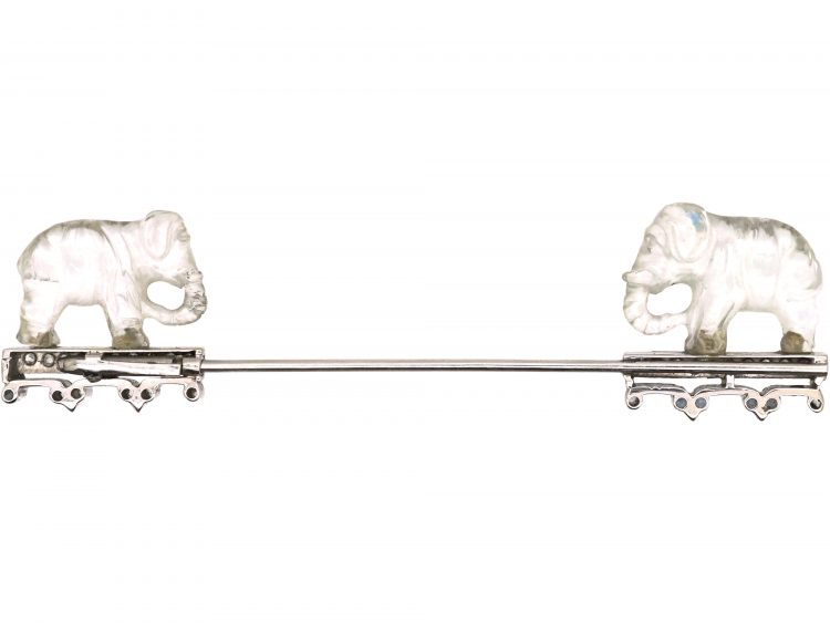 Art Deco Carved Rock Crystal Elephant Brooch