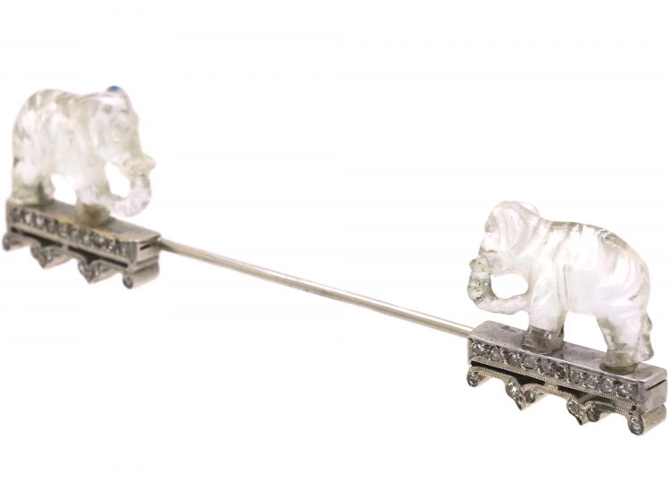 Art Deco Carved Rock Crystal Elephant Brooch