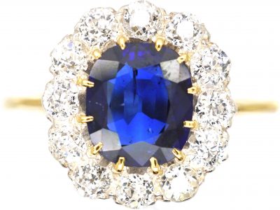 Edwardian 18ct Gold, Sapphire & Diamond Cluster Ring
