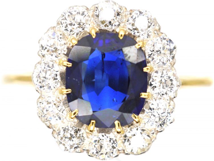Edwardian 18ct Gold, Sapphire & Diamond Cluster Ring