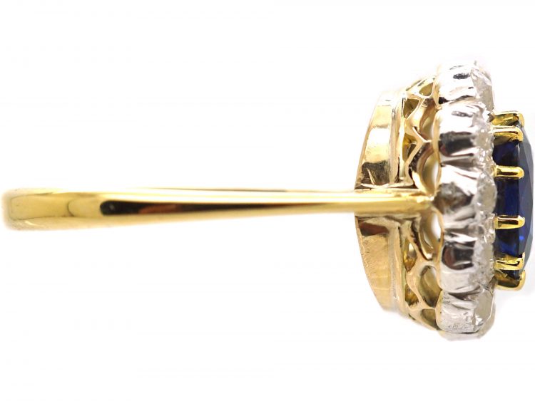 Edwardian 18ct Gold, Sapphire & Diamond Cluster Ring