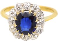 Edwardian 18ct Gold, Sapphire & Diamond Cluster Ring