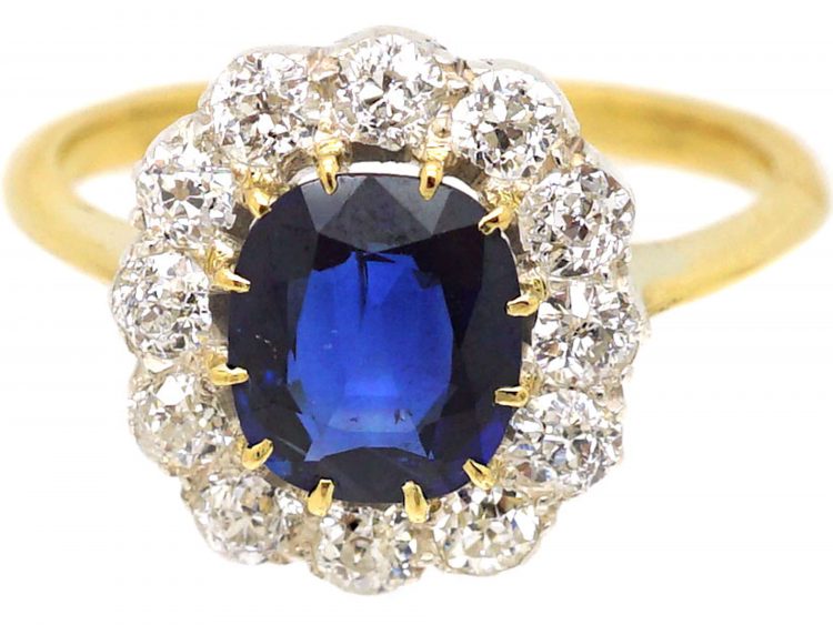 Edwardian 18ct Gold, Sapphire & Diamond Cluster Ring