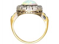 Victorian 18ct Gold & Silver Opal & Diamond Cluster Ring with Diamond set Shoulders