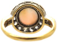 Victorian 18ct Gold & Silver Opal & Diamond Cluster Ring with Diamond set Shoulders