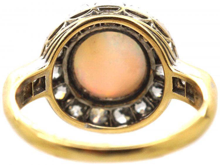 Victorian 18ct Gold & Silver Opal & Diamond Cluster Ring with Diamond set Shoulders