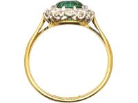 Mid 20th Century 18ct Gold & Platinum, Green Tourmaline & Diamond Cluster Ring