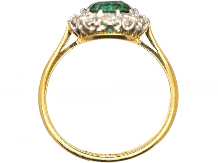 Mid 20th Century 18ct Gold & Platinum, Green Tourmaline & Diamond Cluster Ring