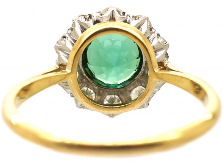 Mid 20th Century 18ct Gold & Platinum, Green Tourmaline & Diamond Cluster Ring