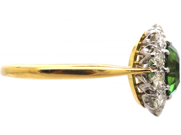 Mid 20th Century 18ct Gold & Platinum, Green Tourmaline & Diamond Cluster Ring