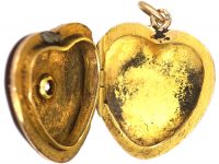 Edwardian 15ct Gold, Red & Cream Enamel Heart Shaped Pendant set with a Diamond