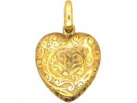 Victorian 15ct Gold Engraved Heart Shaped Pendant