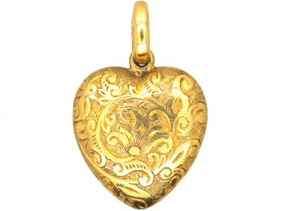 Victorian 15ct Gold Engraved Heart Shaped Pendant