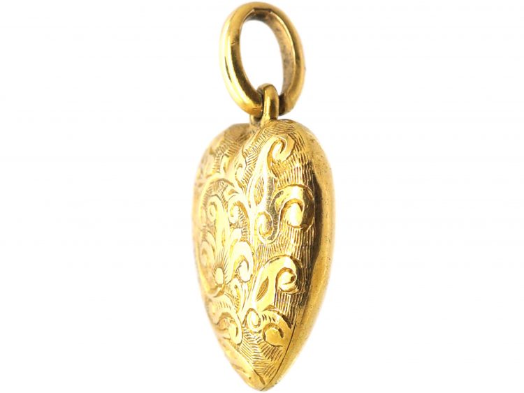 Victorian 15ct Gold Engraved Heart Shaped Pendant