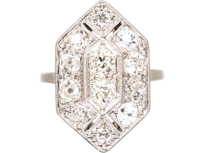 Art Deco Iridium & Platinum Hexagonal Ring set with Diamonds