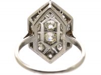 Art Deco Iridium & Platinum Hexagonal Ring set with Diamonds