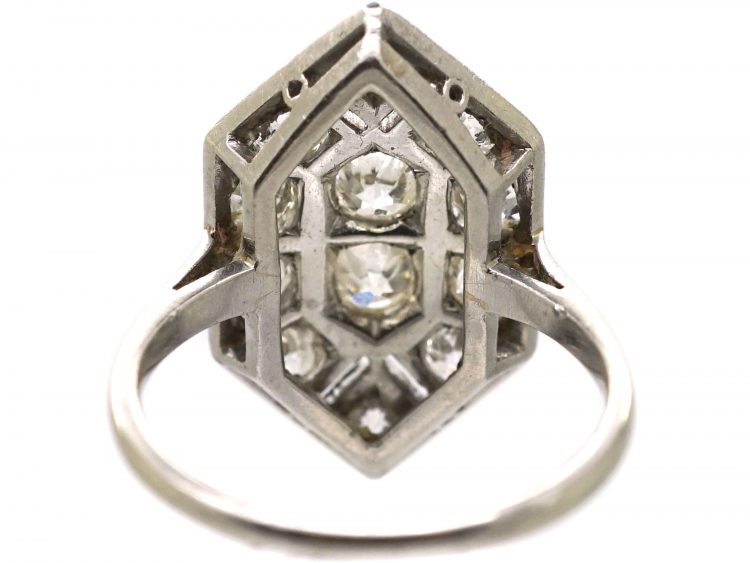 Art Deco Iridium & Platinum Hexagonal Ring set with Diamonds