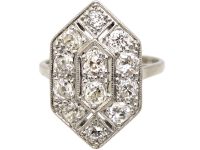 Art Deco Iridium & Platinum Hexagonal Ring set with Diamonds