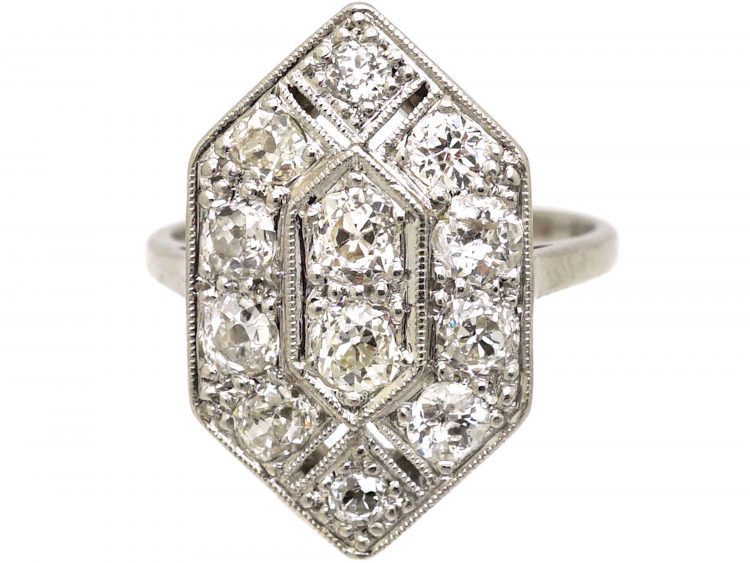Art Deco Iridium & Platinum Hexagonal Ring set with Diamonds