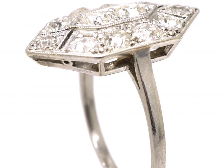 Art Deco Iridium & Platinum Hexagonal Ring set with Diamonds