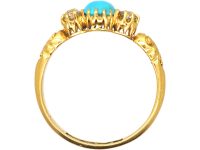Victorian 18ct Gold Cabochon Turquoise & Diamond Three Stone Ring
