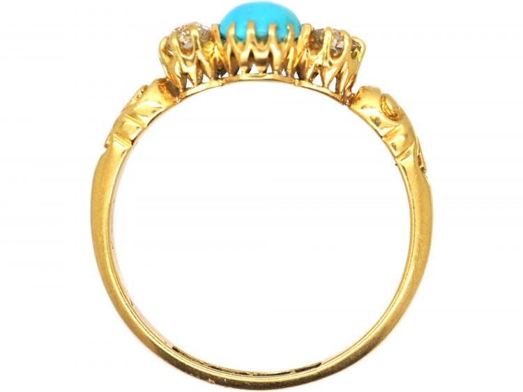 Victorian 18ct Gold Cabochon Turquoise & Diamond Three Stone Ring