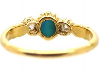 Victorian 18ct Gold Cabochon Turquoise & Diamond Three Stone Ring